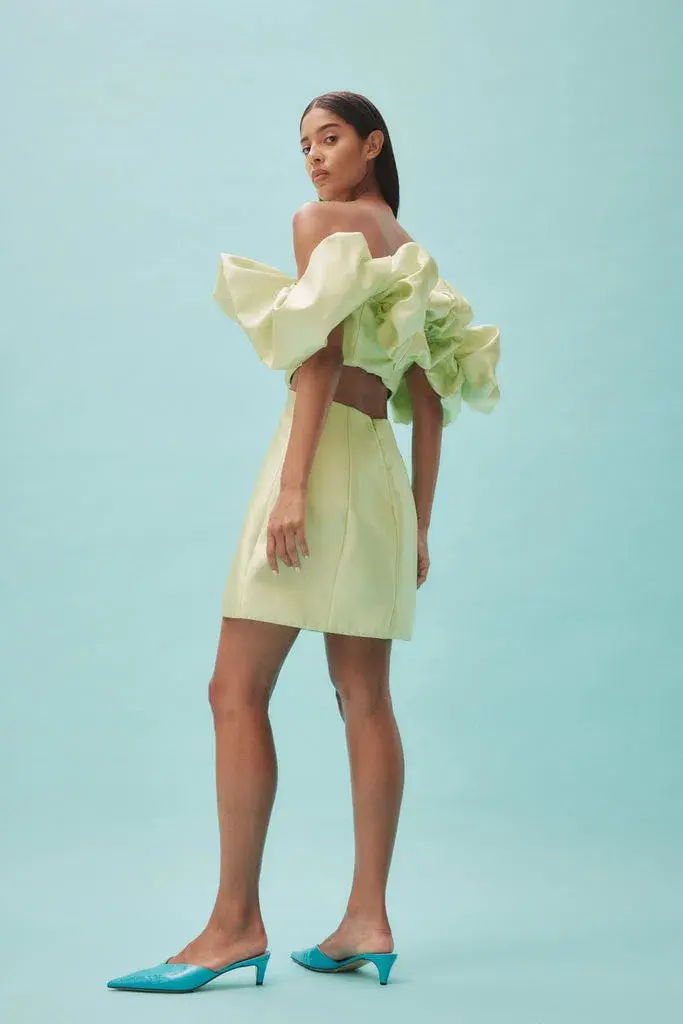 Alemais Suzi Off Shoulder Mini Dress in Chartreuse Size 12 - Image 2