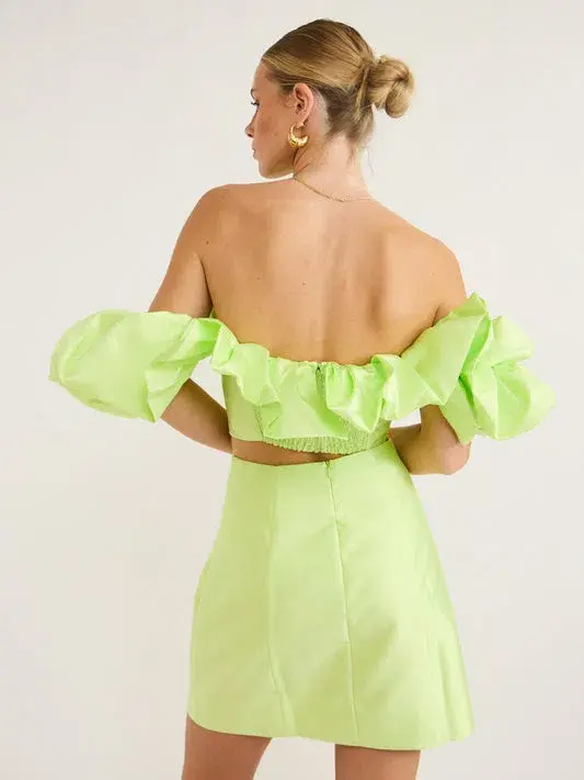 Alemais Suzi Off Shoulder Mini Dress in Chartreuse Size 12 - Image 4