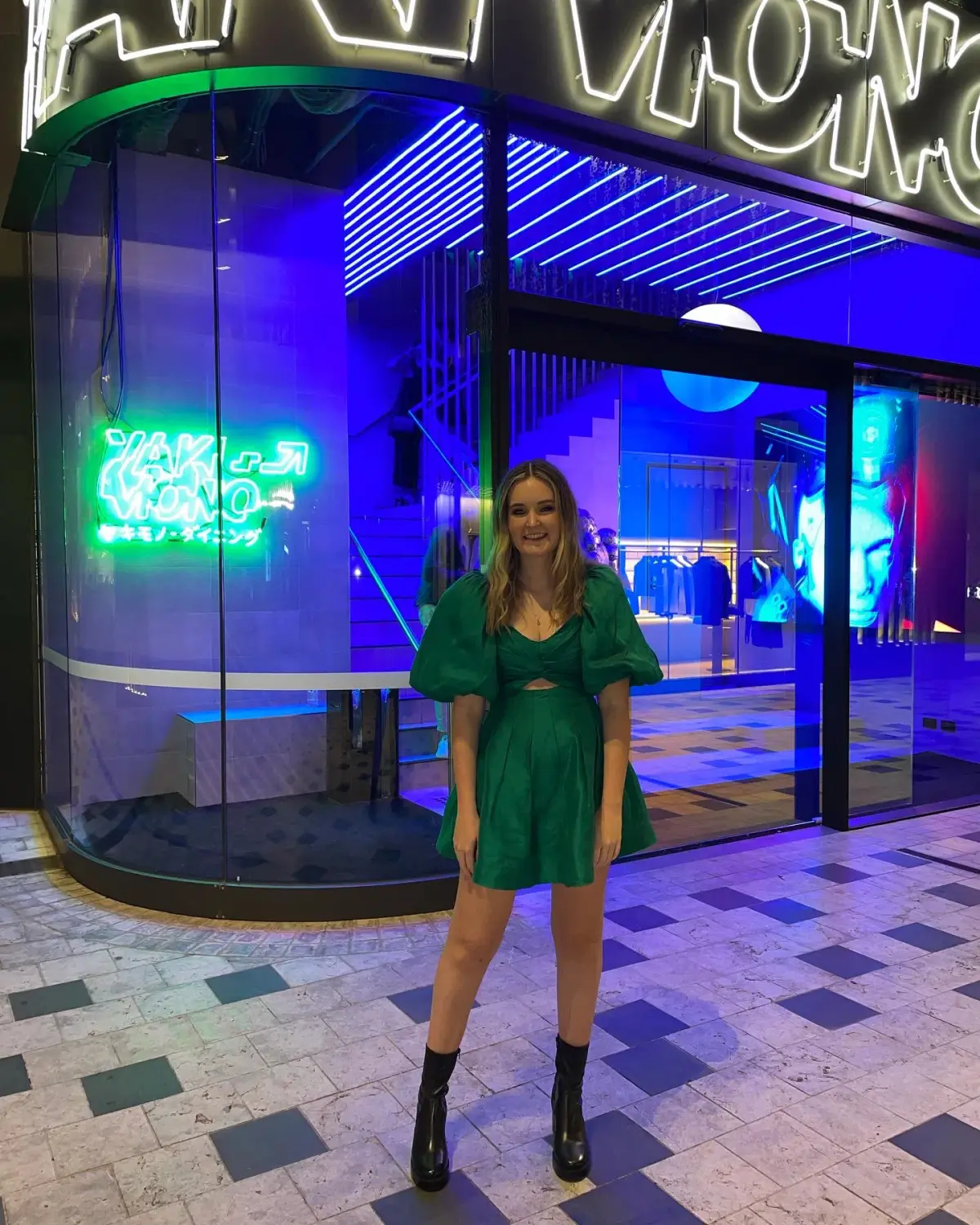 Aje Dusk Knot Puff Sleeve Mini Dress Emerald Green Size 10 - Image 4