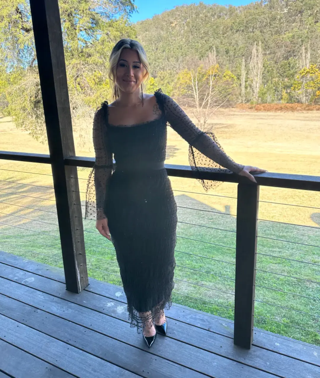 Bella Barnett Crana Mesh Midi Dress Black Size 6 for rent on The Volte - main image