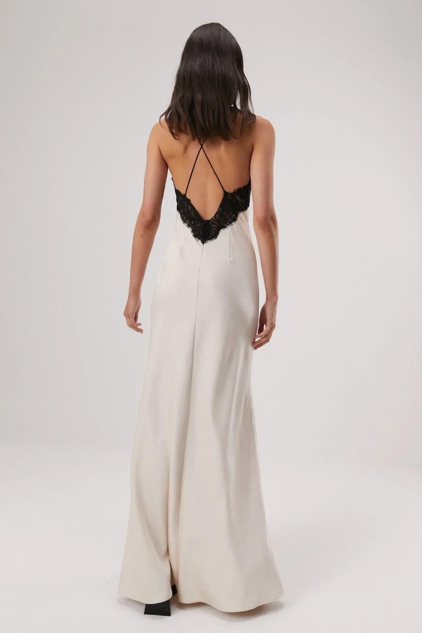 MISHA Eanna Lace Trim Slip Satin Maxi Dress Cream Size 10/M - Image 2
