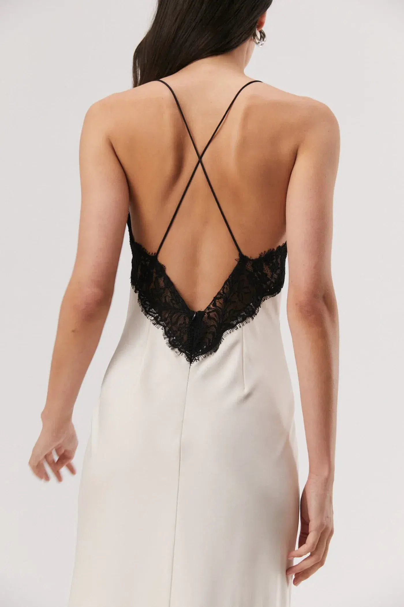 MISHA Eanna Lace Trim Slip Satin Maxi Dress Cream Size 10/M - Image 3