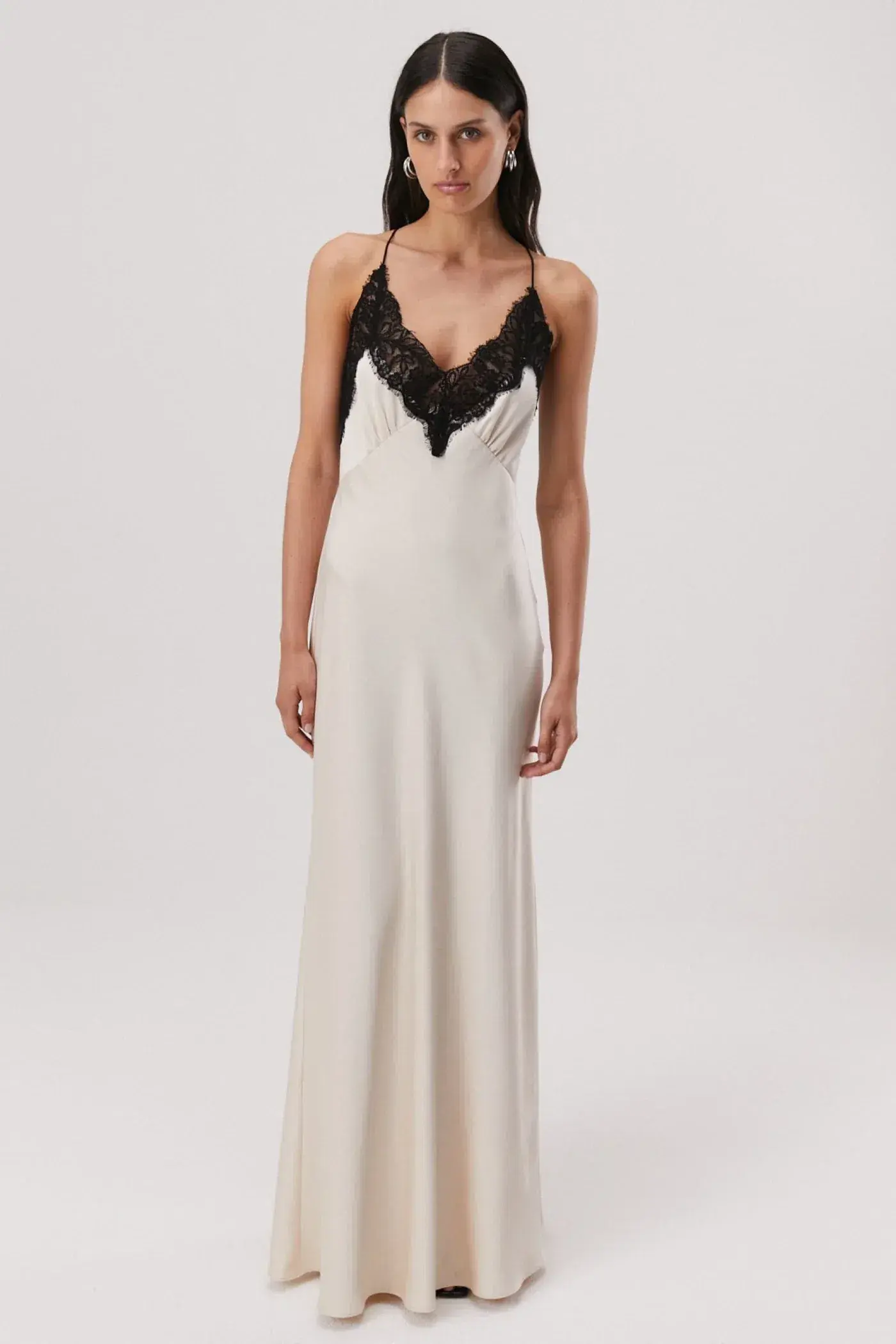 MISHA Eanna Lace Trim Slip Satin Maxi Dress Cream Size 10/M - Image 1