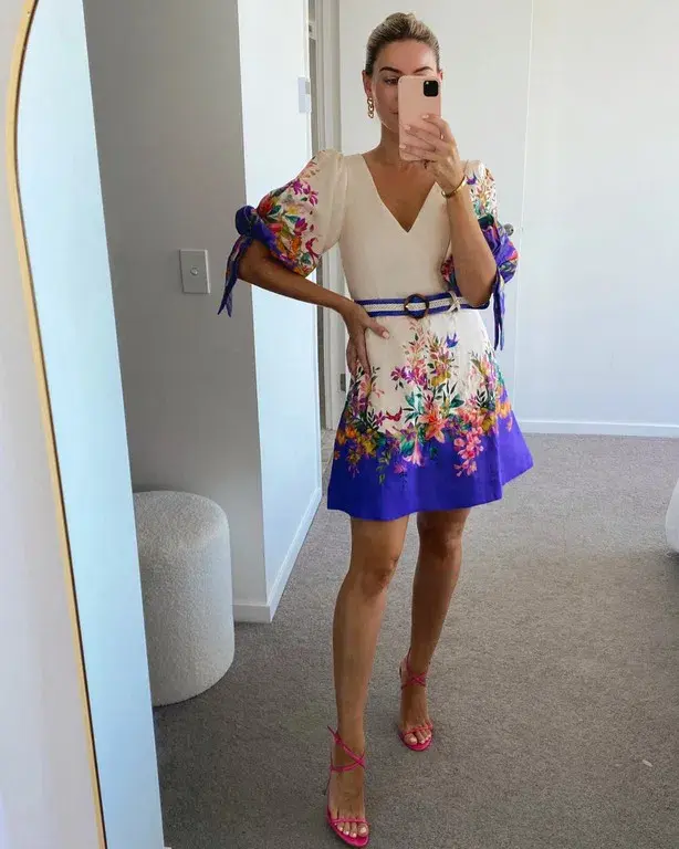 Zimmermann Tropicana Tie Sleeve Mini Dress Blue Floral Size 8 - Image 1