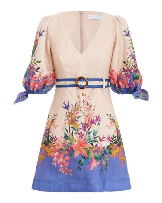 Zimmermann Tropicana Tie Sleeve Mini Dress Blue Floral Size 8 - Image 2