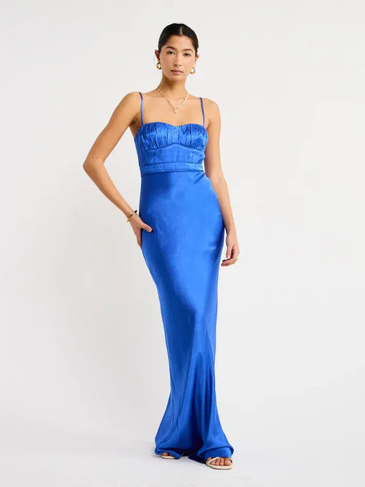 Shona Joy Oliviera Ruched Maxi Dress Blue Size 8 - Image 1