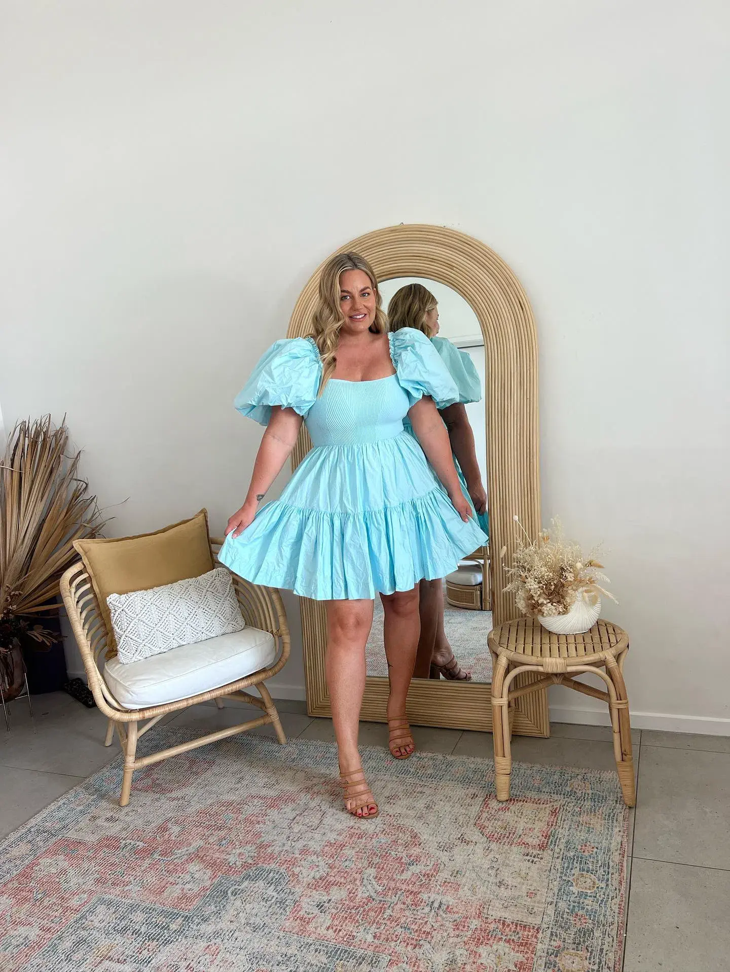 Aje Casa Puff Sleeve Knit Mini Dress Ice Blue Size 14 - Image 3