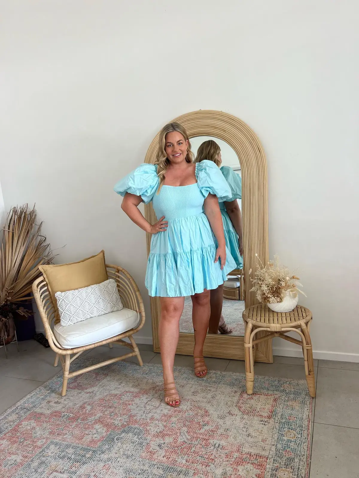 Aje Casa Puff Sleeve Knit Mini Dress Ice Blue Size 14 - Image 1