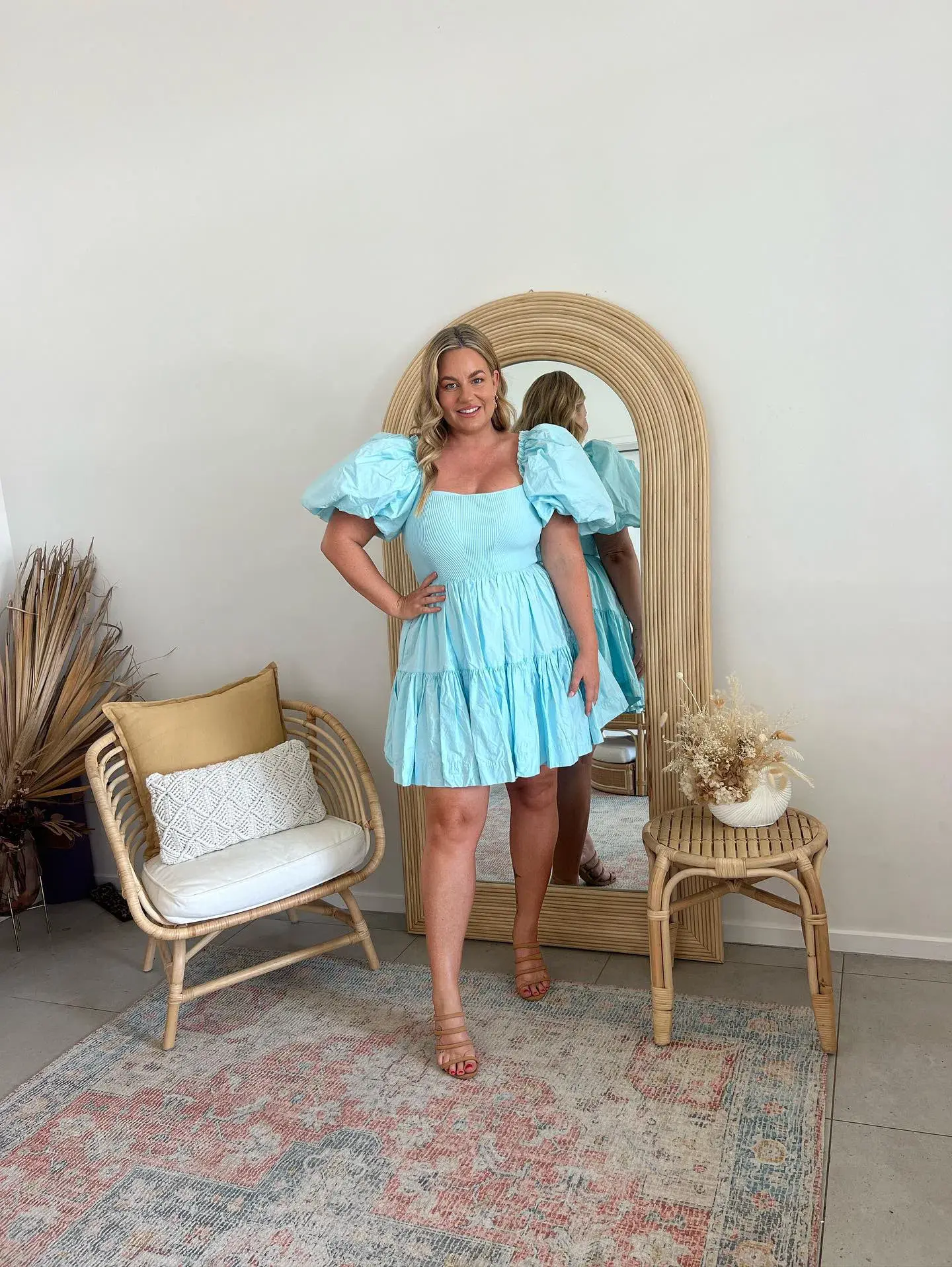 Aje Casa Puff Sleeve Knit Mini Dress Ice Blue Size 14 - Image 1