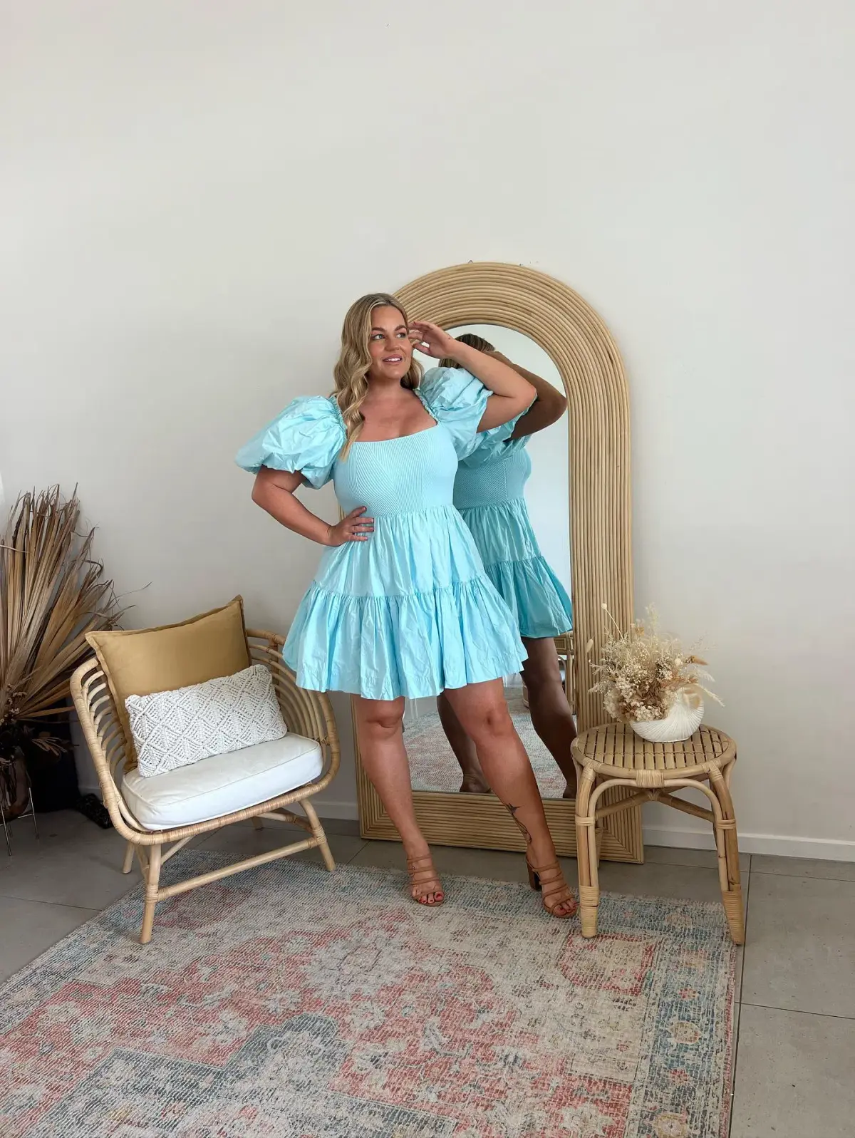 Aje Casa Puff Sleeve Knit Mini Dress Ice Blue Size 14 - Image 2