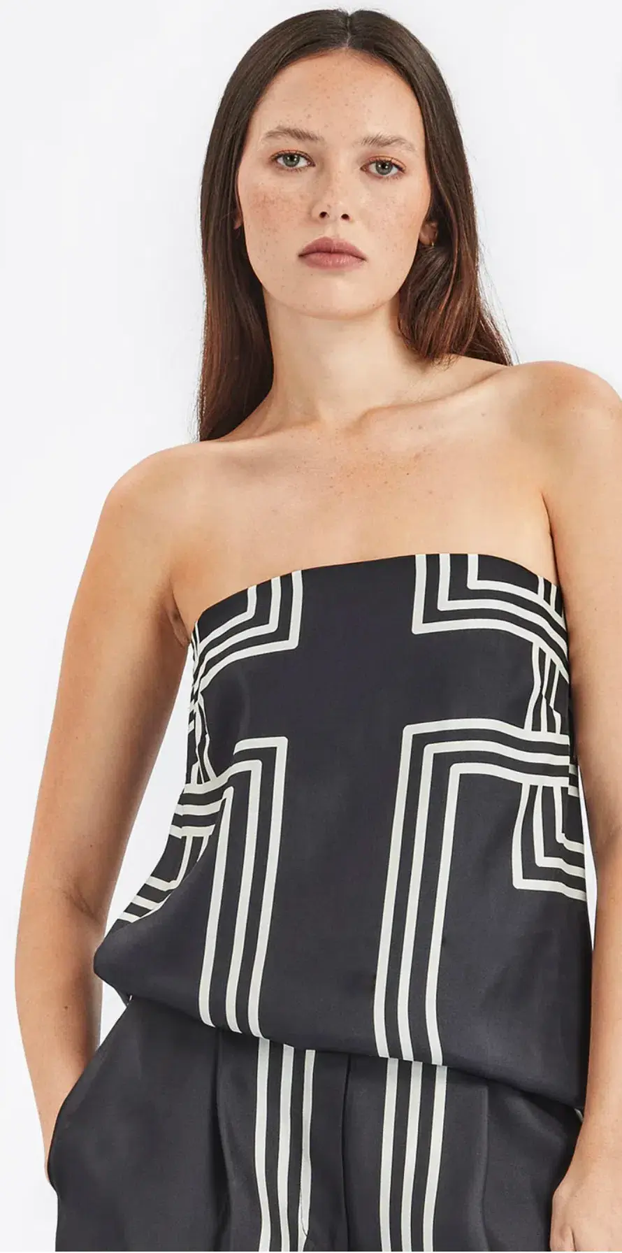 Ginger & Smart Walk the Line Strapless Top Black/Print Size 8 - Image 5