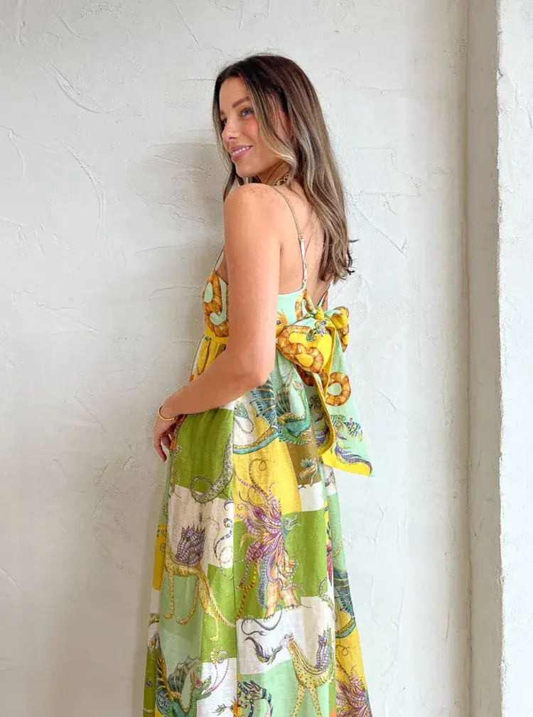 Alemais Jerome Linen Midi Dress Dragon Print Size 12 - Image 4