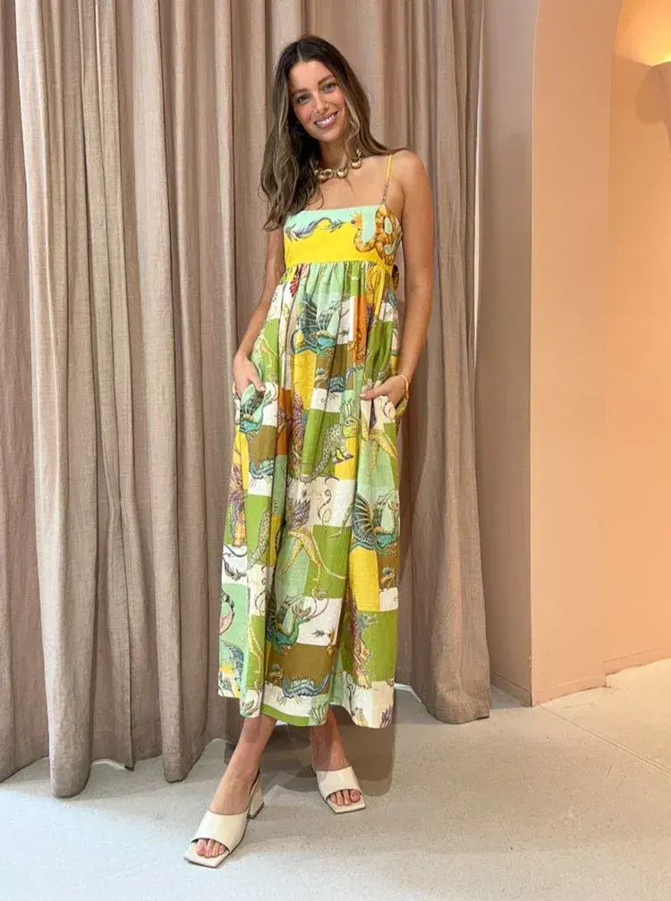 Alemais Jerome Linen Midi Dress Dragon Print Size 12 - Image 1