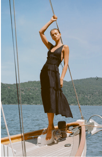 NICOLETTE LINEN TIERED MIDI DRESS - BLACK - Image 2