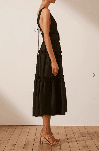 NICOLETTE LINEN TIERED MIDI DRESS - BLACK - Image 5