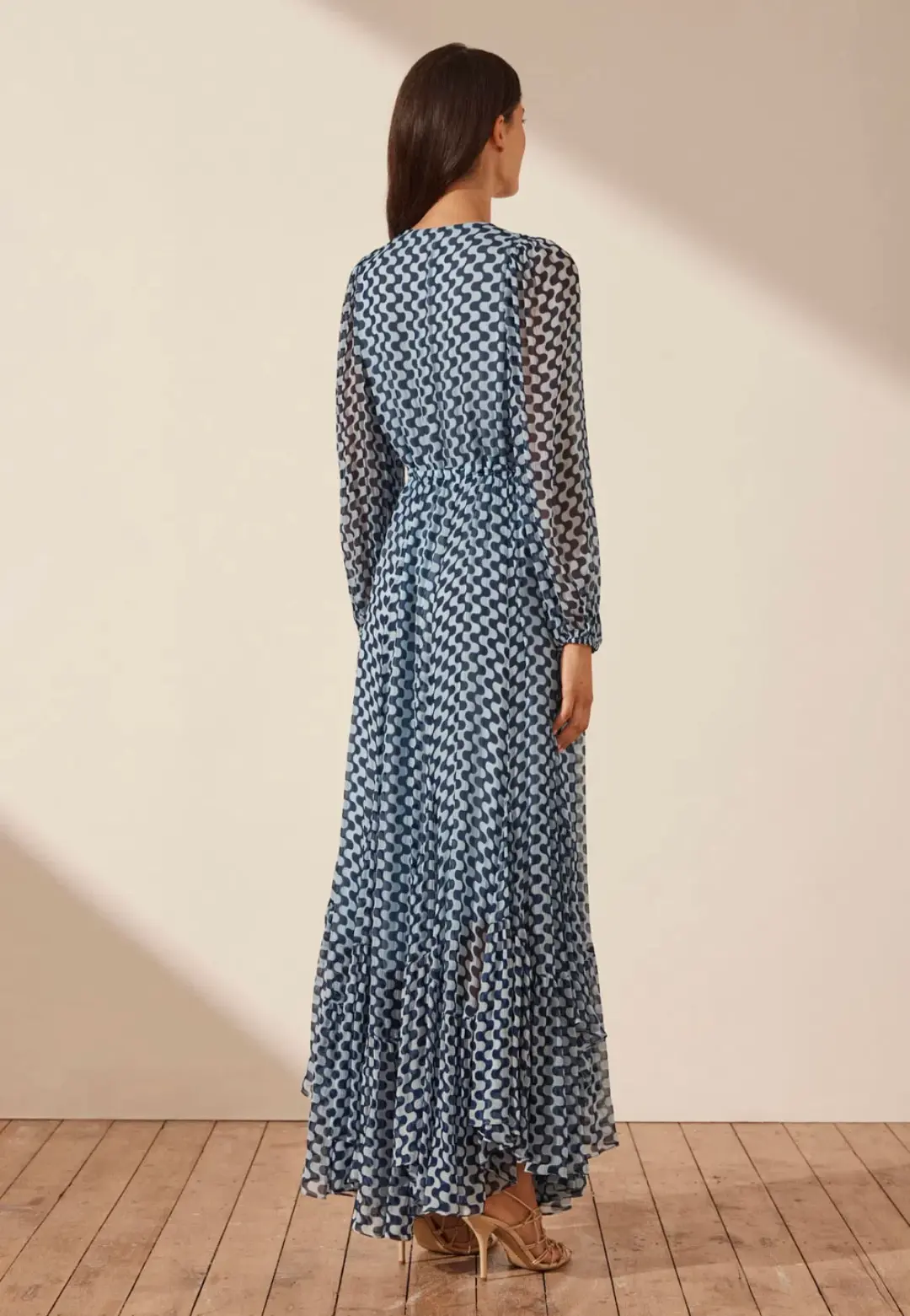Shona Joy Elina Lace Front Drawstring Maxi Dress Print Size 8 for rent on The Volte - main image