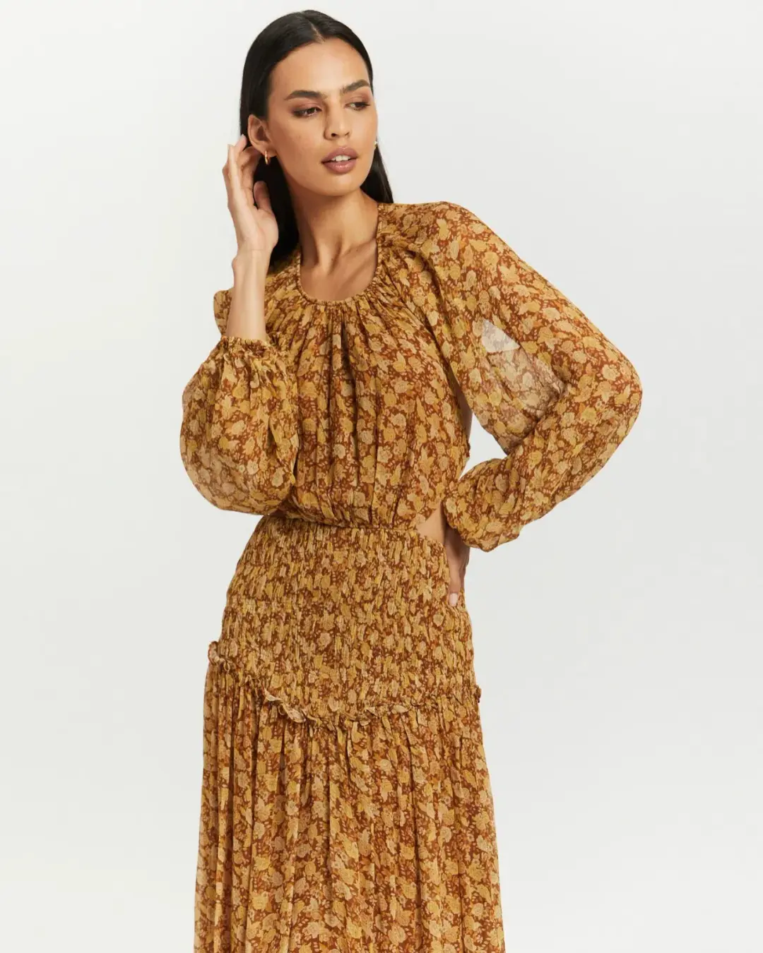 Shona Joy Sunset Cut Out Backless Midi Dress Floral Size 6 for rent on The Volte - main image