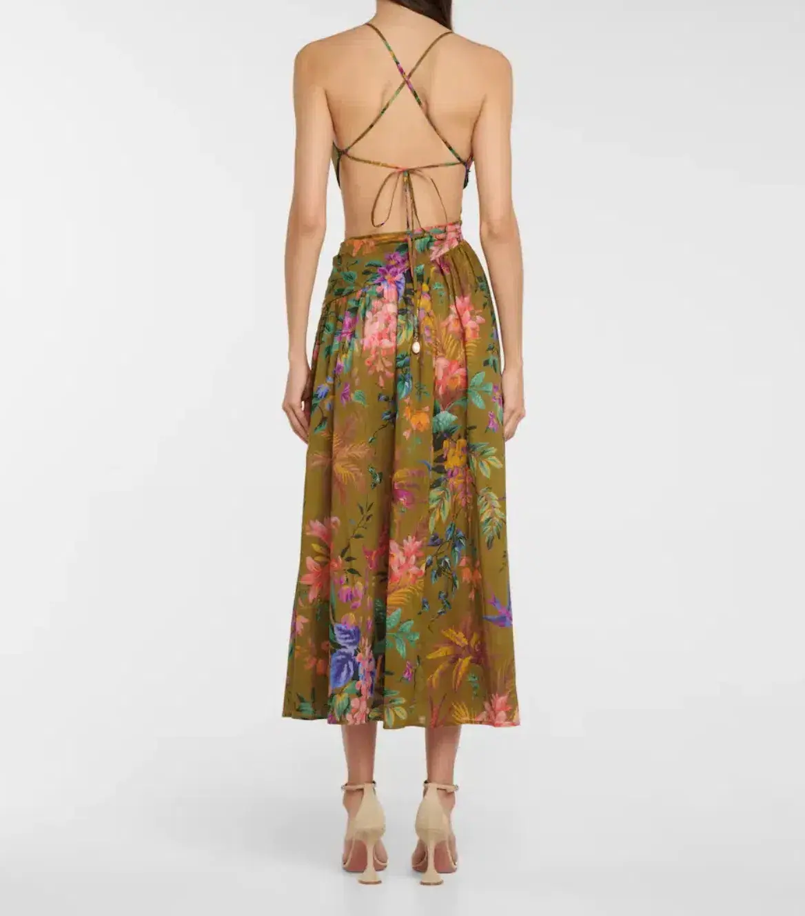 Zimmermann Tropicana Asymmetric Midi Dress Khaki Floral Size 2 / AU 12 - Image 2