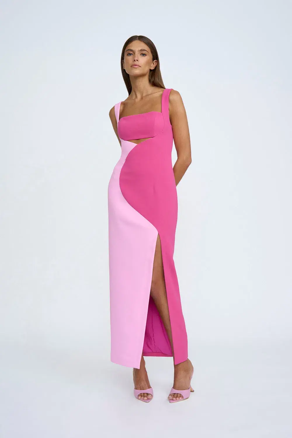 By Johnny Caterina Two Tone Curve Midi Dress Pink Size 10 - Image 1