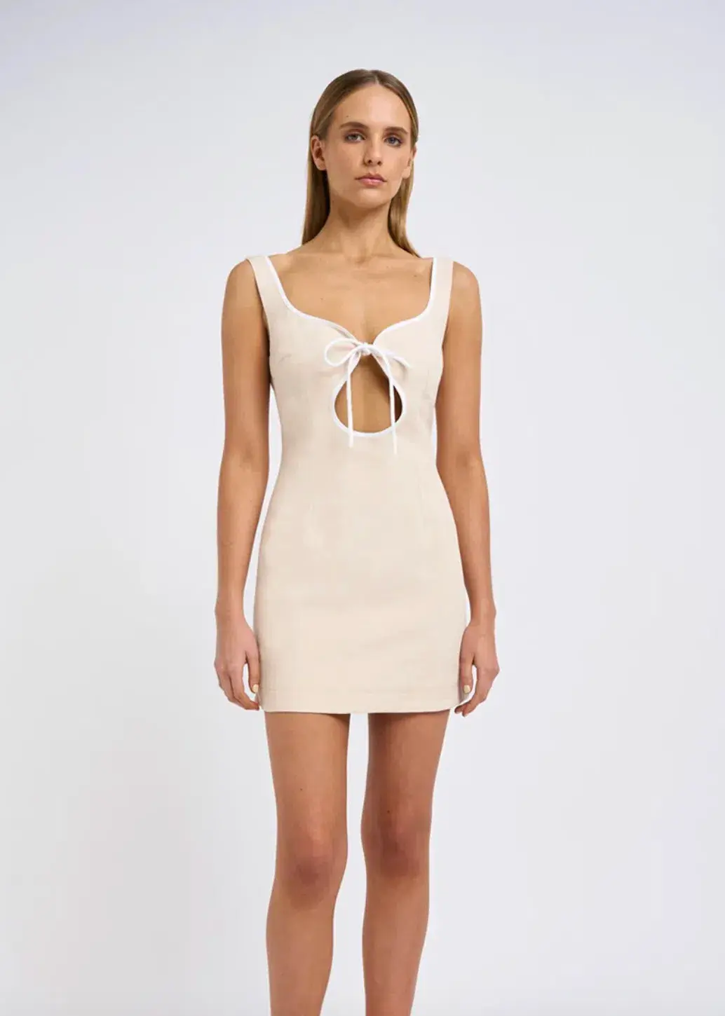 By Johnny Amelia Curve Mini Dress in Bone Ivory Size 12 for rent on The Volte - main image