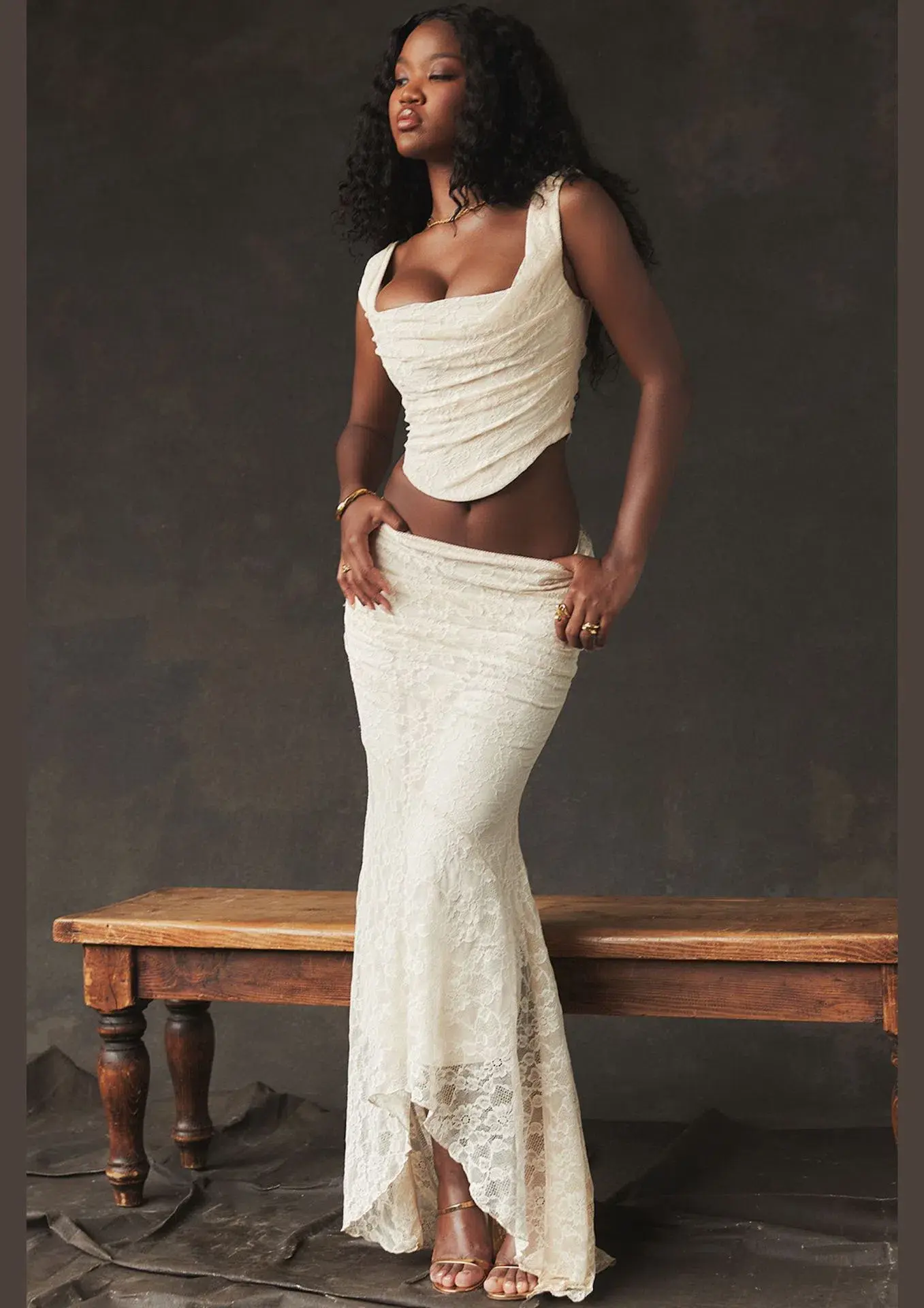 House of CB Una Lace Corset & Therese Lace Maxi Skirt Set in Vintage Cream Size 8 - Image 1