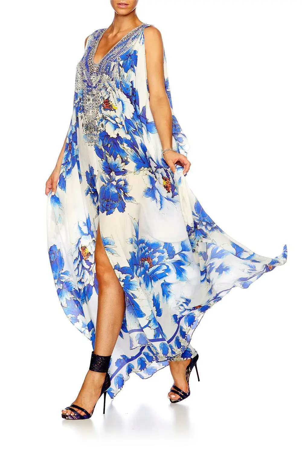 Camilla Ring Of Roses Split Front & Sleeve Kaftan Floral Print One Size  - Image 1