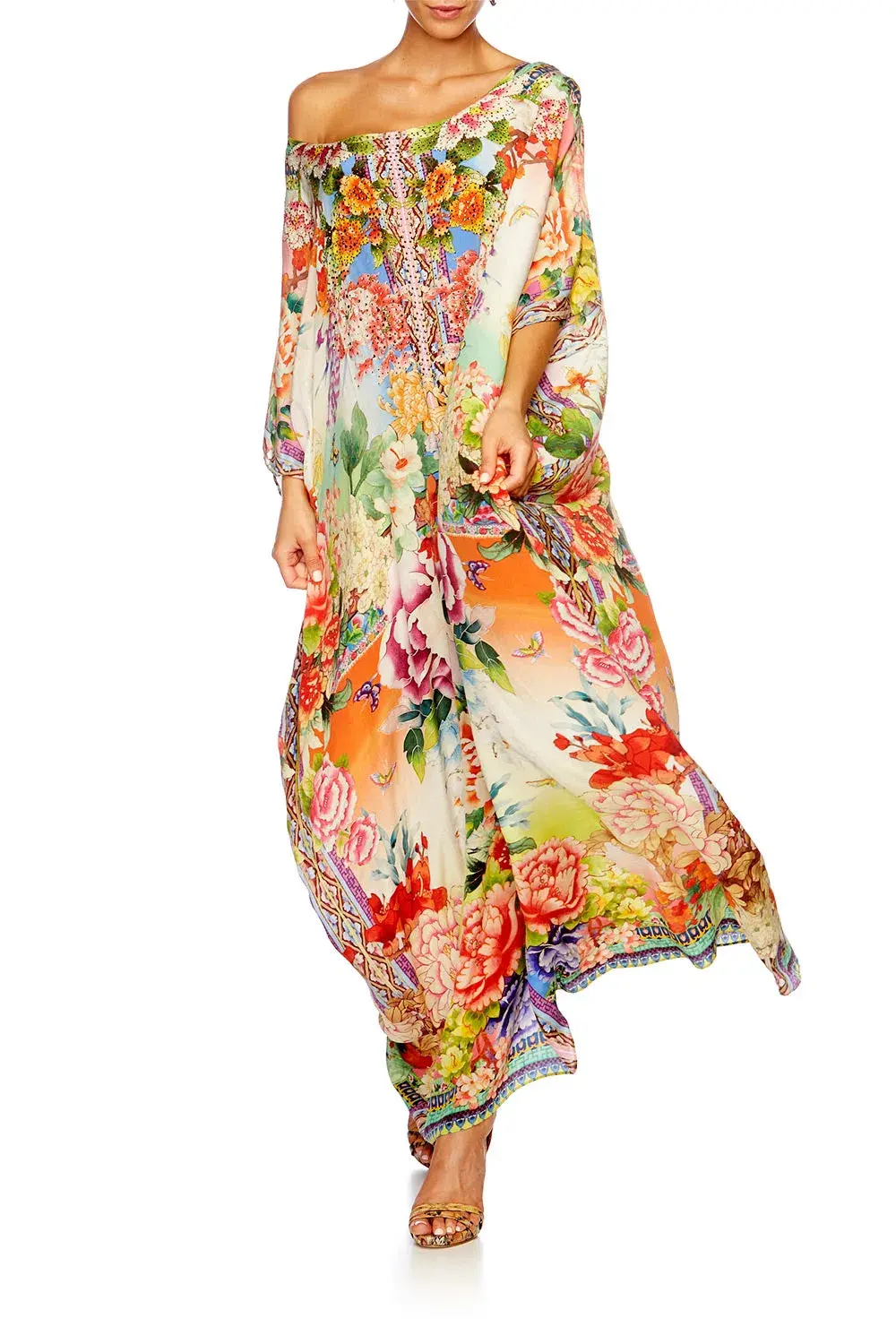 Camilla Flower Hour Round Neck Kaftan One Size  - Image 1