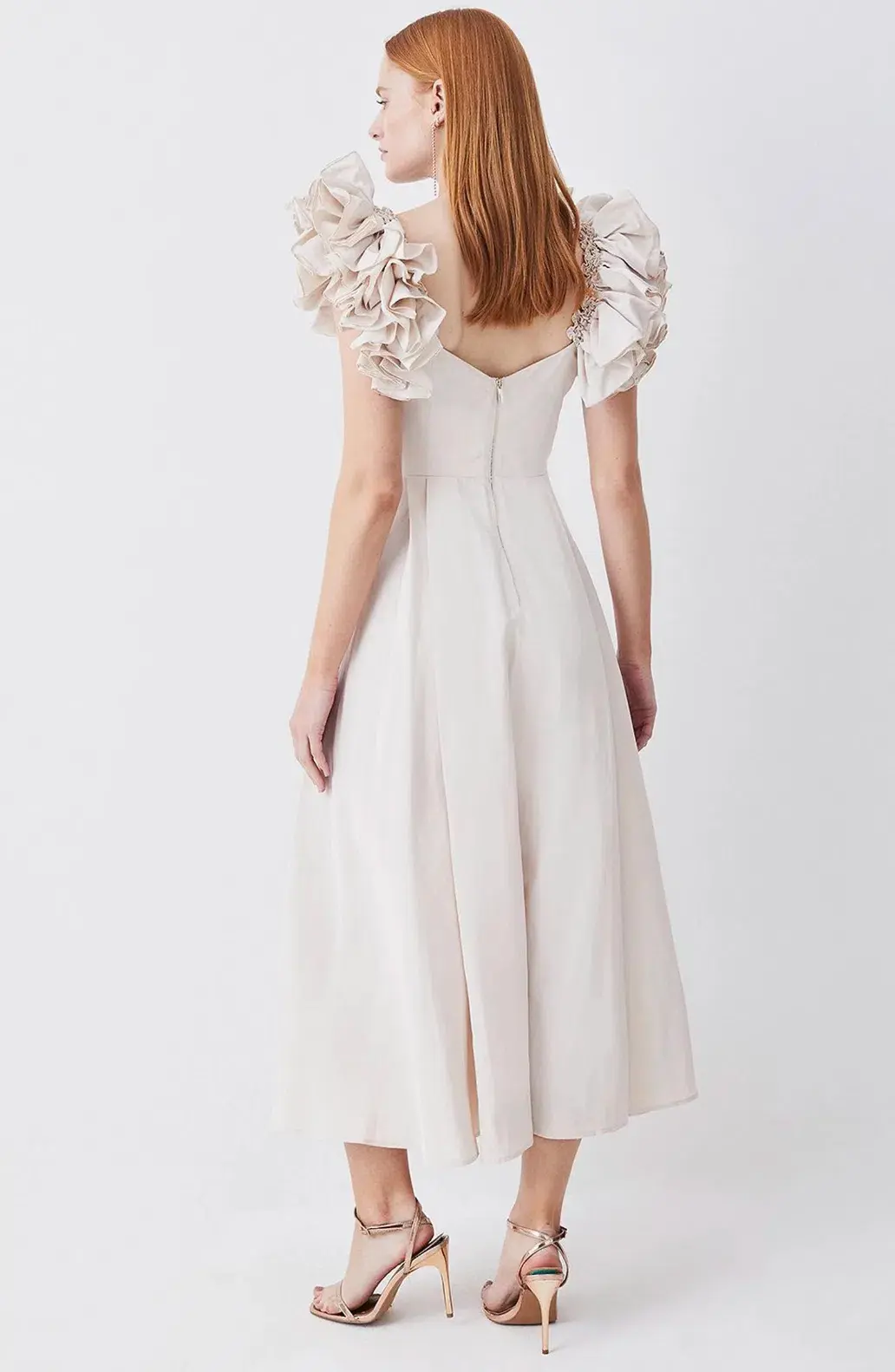 Karen Millen Lydia Millen Petite Taffeta Ruffle Woven Dress Ivory Size XS / AU 6 for rent on The Volte - main image