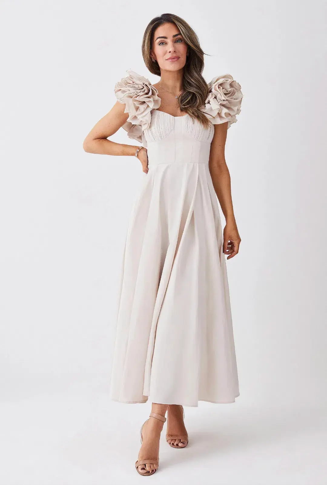 Karen Millen Lydia Millen Petite Taffeta Ruffle Woven Dress Ivory Size XS / AU 6 for rent on The Volte - main image