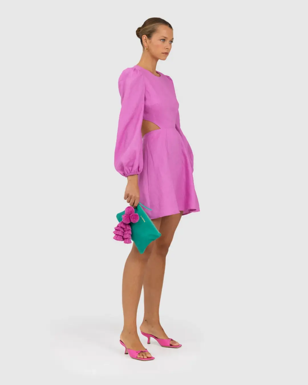 The Wolf Gang Safi Linen Cut Out Dress Pink Size XXS/Au 4 for rent on The Volte - main image