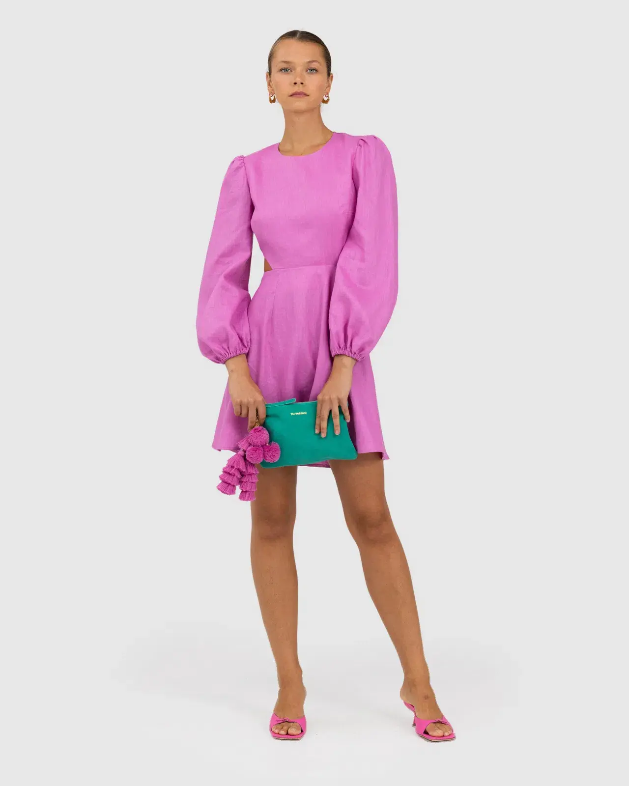 The Wolf Gang Safi Linen Cut Out Dress Pink Size XXS/Au 4 - Image 2