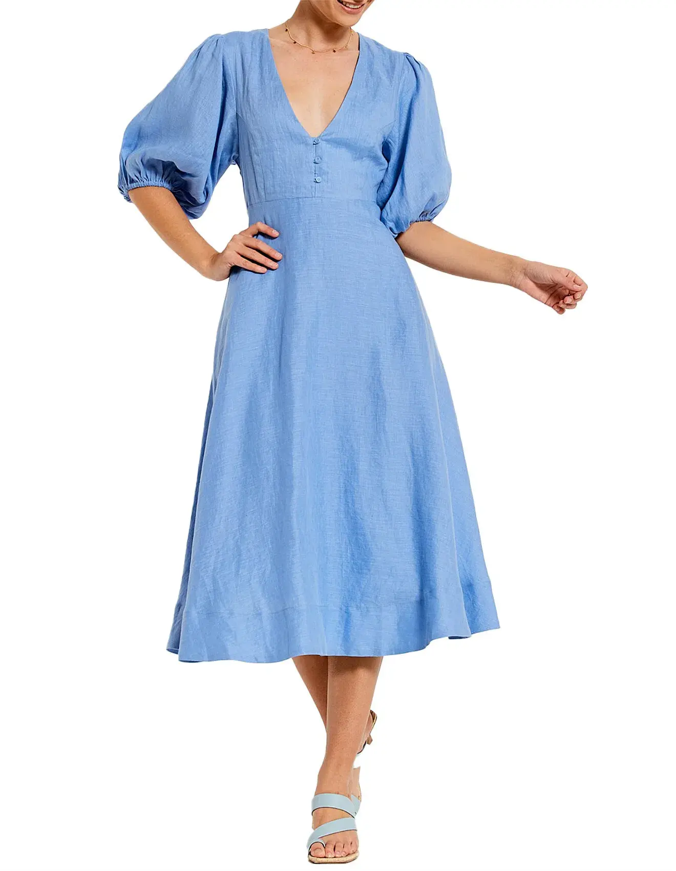 Bohemian Traders A-line Midi Dress Blue Size L/AU 14 - Image 2