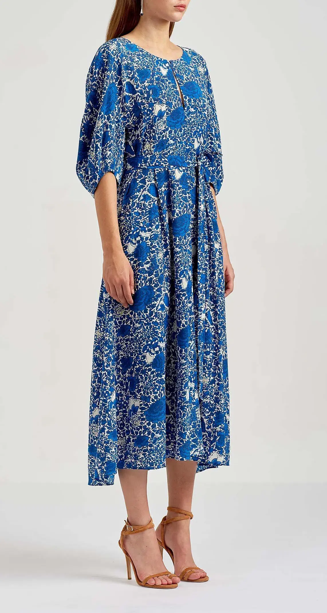 Scanlan Theodore Silk Cocoon Sleeve Dress Blue Floral Size AU 8 - Image 2