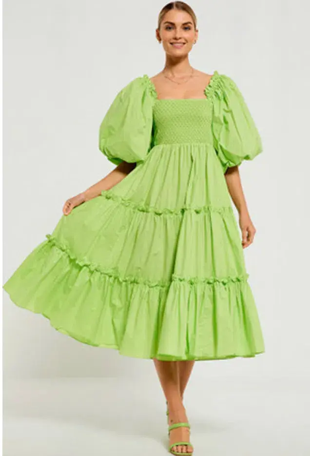 Bohemian Traders Billow Sleeve Midi Dress in Lime Size AU 6 - Image 1