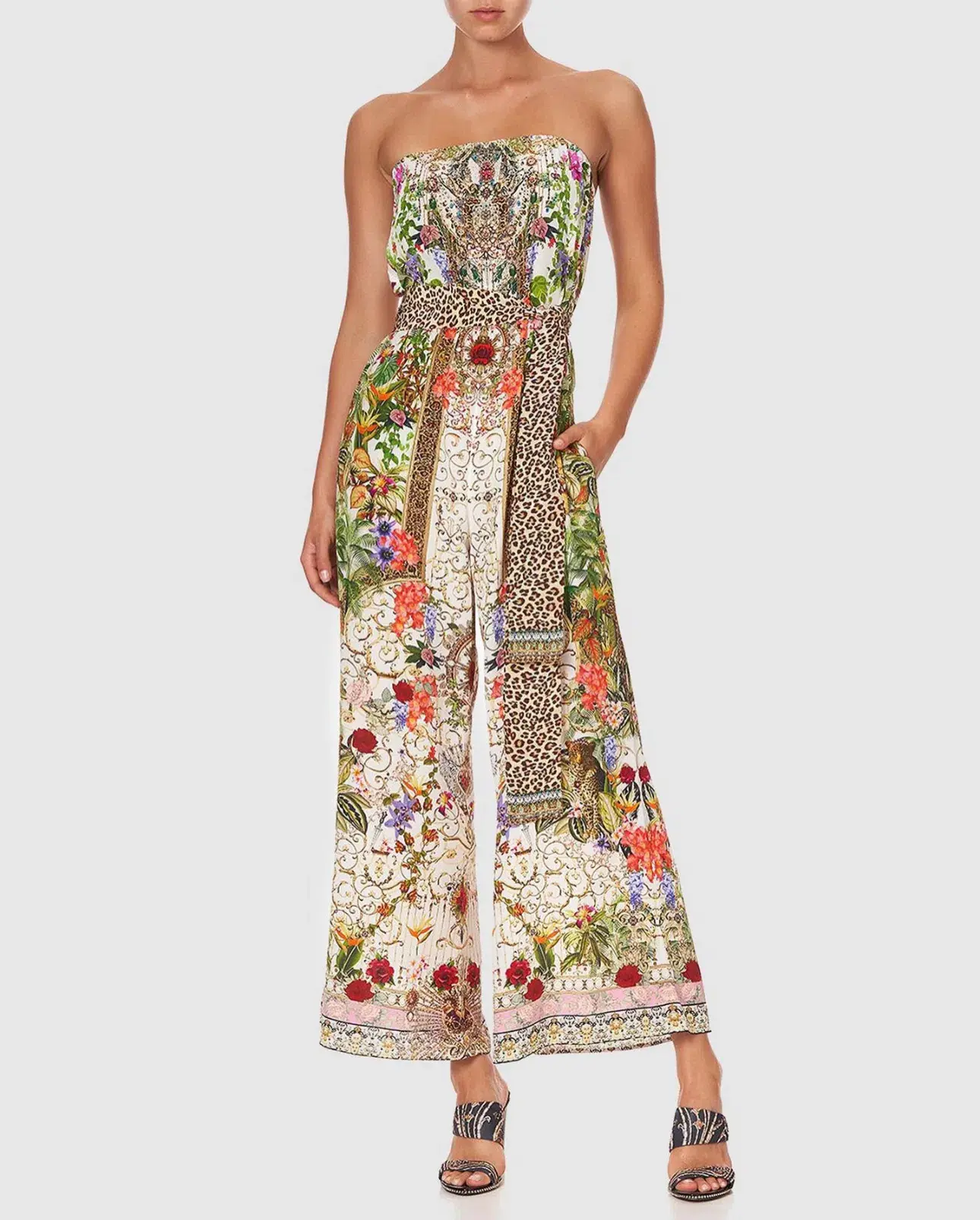 Camilla Fair Verona Tie Waist Strapless Jumpsuit with Belt Multi Size M/Au 12 - Image 5