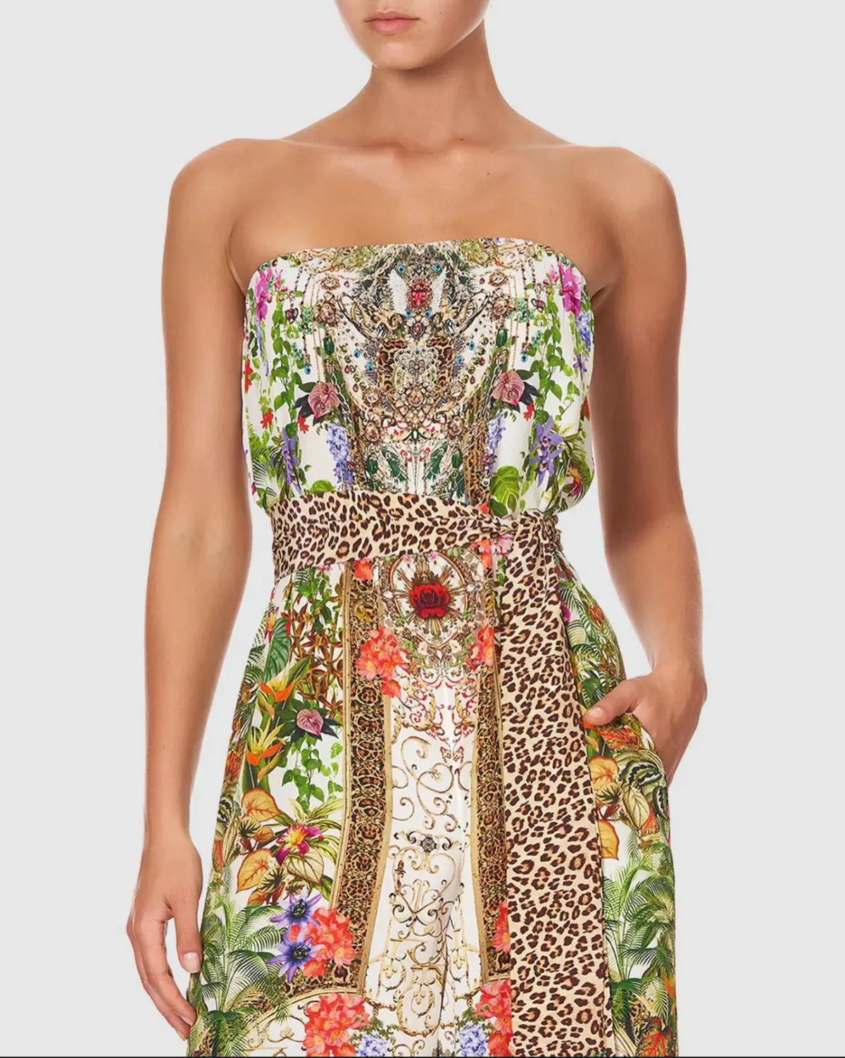 Camilla Fair Verona Tie Waist Strapless Jumpsuit with Belt Multi Size M/Au 12 - Image 3