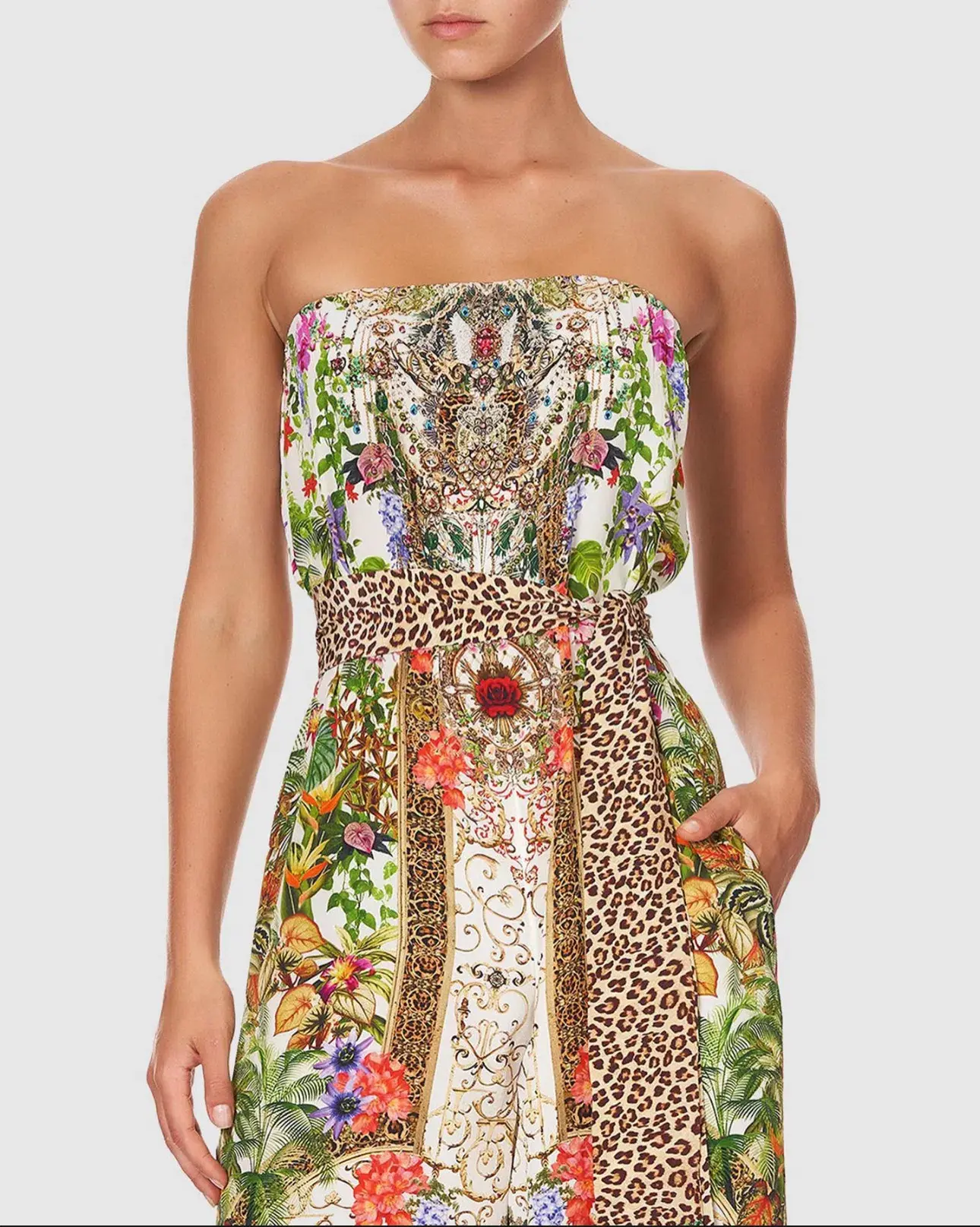 Camilla Fair Verona Tie Waist Strapless Jumpsuit with Belt Multi Size M/Au 12 - Image 3