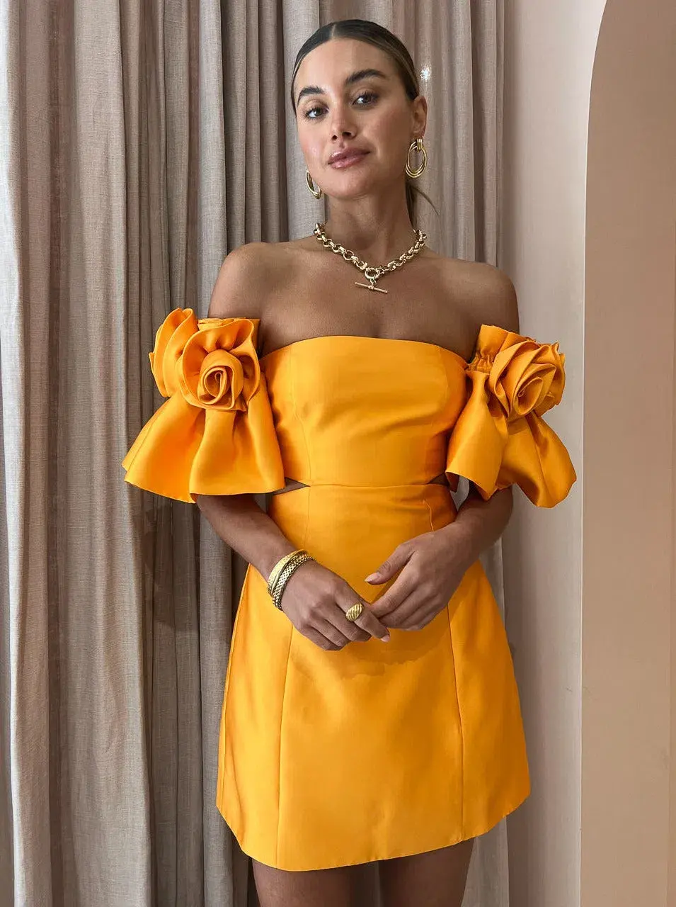 Alemais Macie Rosette Mini Dress in Saffron Yellow Size 8 - Image 2