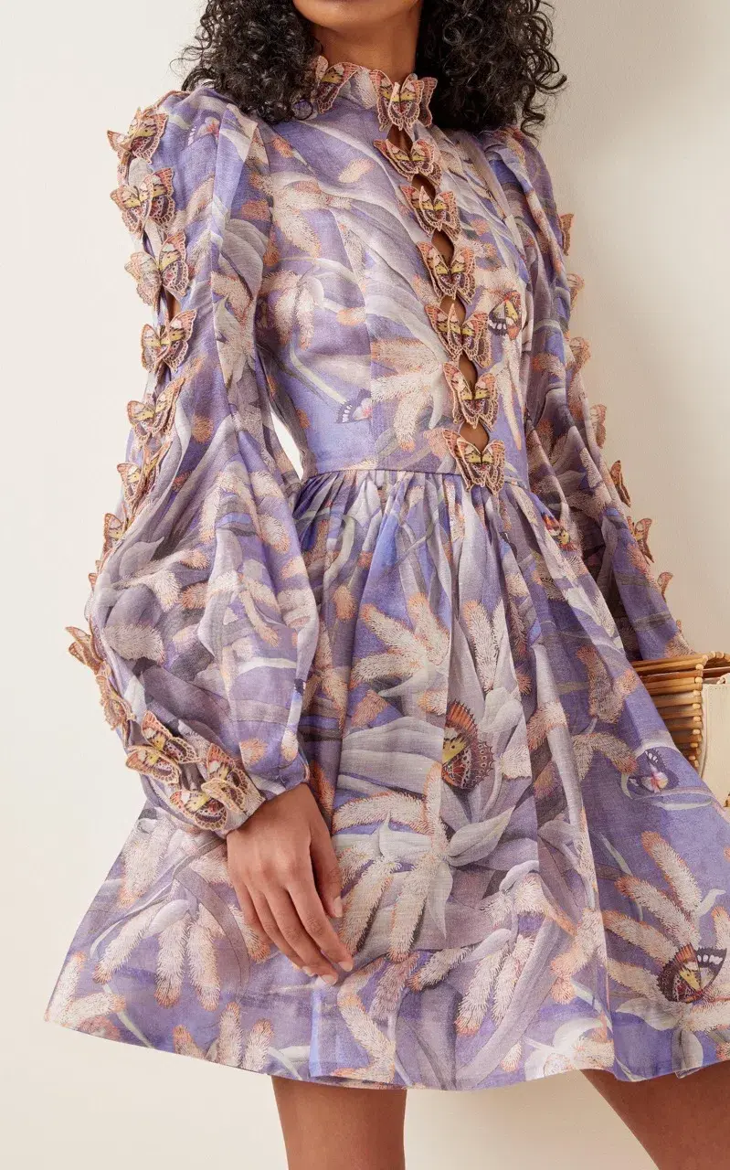 Zimmermann Botanica Butterfly Mini Dress Pandanus Size 1/AU 10 for rent on The Volte - main image