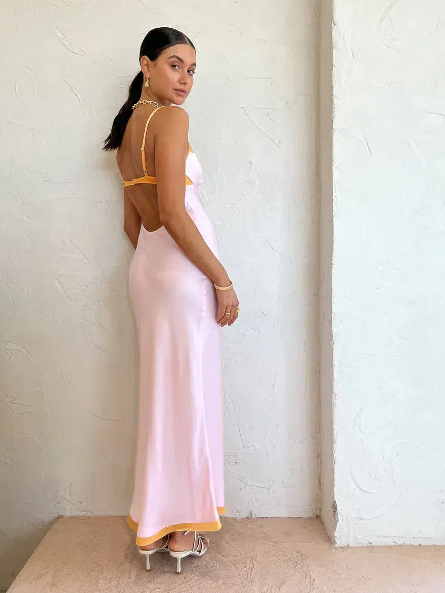 Bec & Bridge Joelle Mesh Detail Open Back Maxi Dress Orange/Pink Size 6 - Image 5