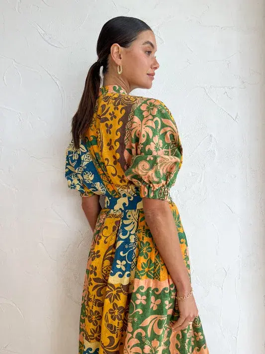 Alemais Linen Archie Wrap Dress Multi Size 14 - Image 3