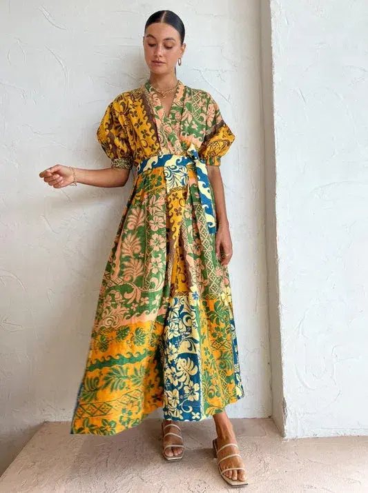 Alemais Linen Archie Wrap Dress Multi Size 14 - Image 2