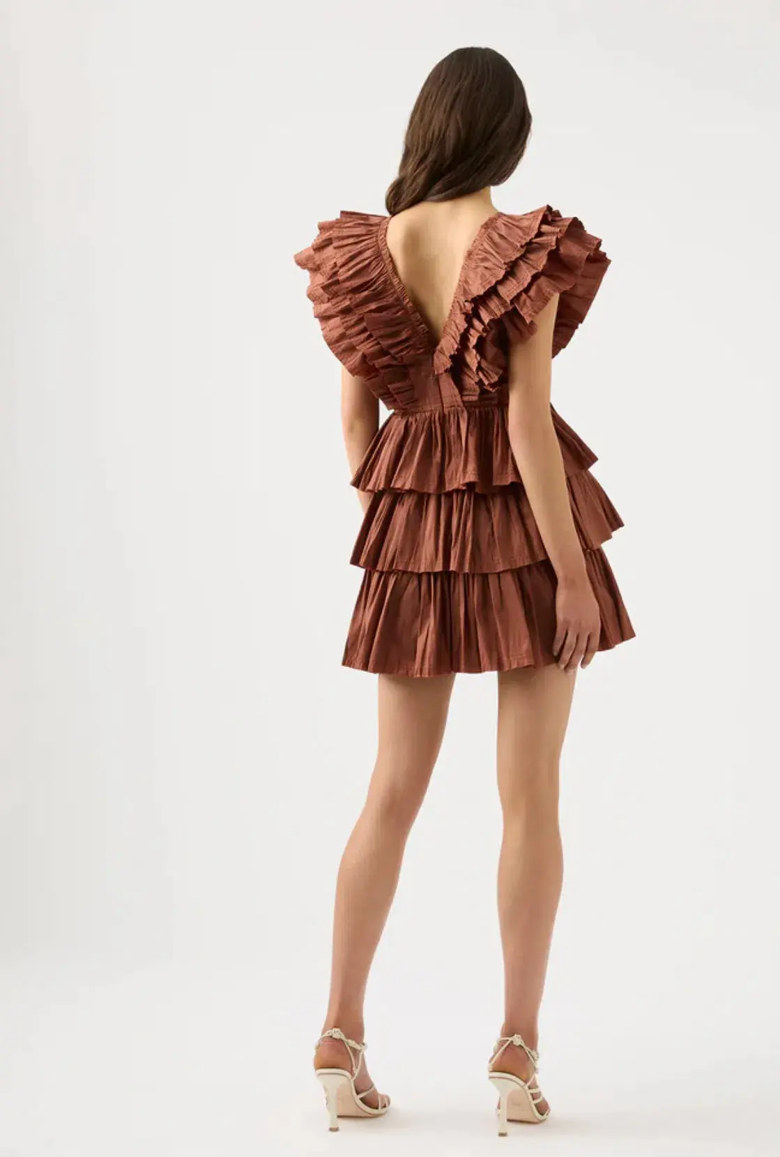 Aje Rhythmic Frilled Mini Dress in Coffee Size 12 - Image 4