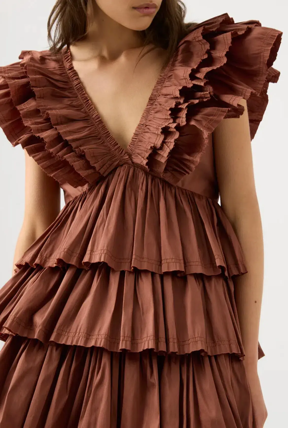 Aje Rhythmic Frilled Mini Dress in Coffee Size 12 - Image 3