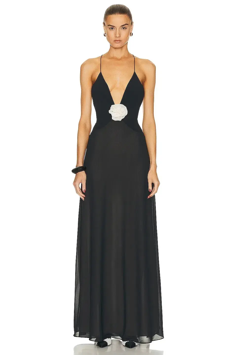 Helsa Sheer Deep V Long Dress Black Size 6 - Image 1