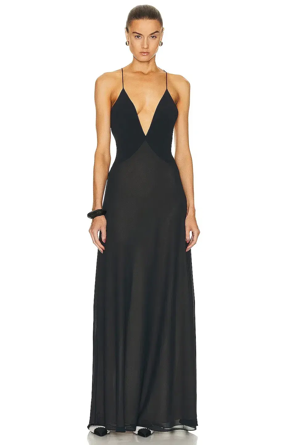Helsa Sheer Deep V Long Dress Black Size 6 - Image 2