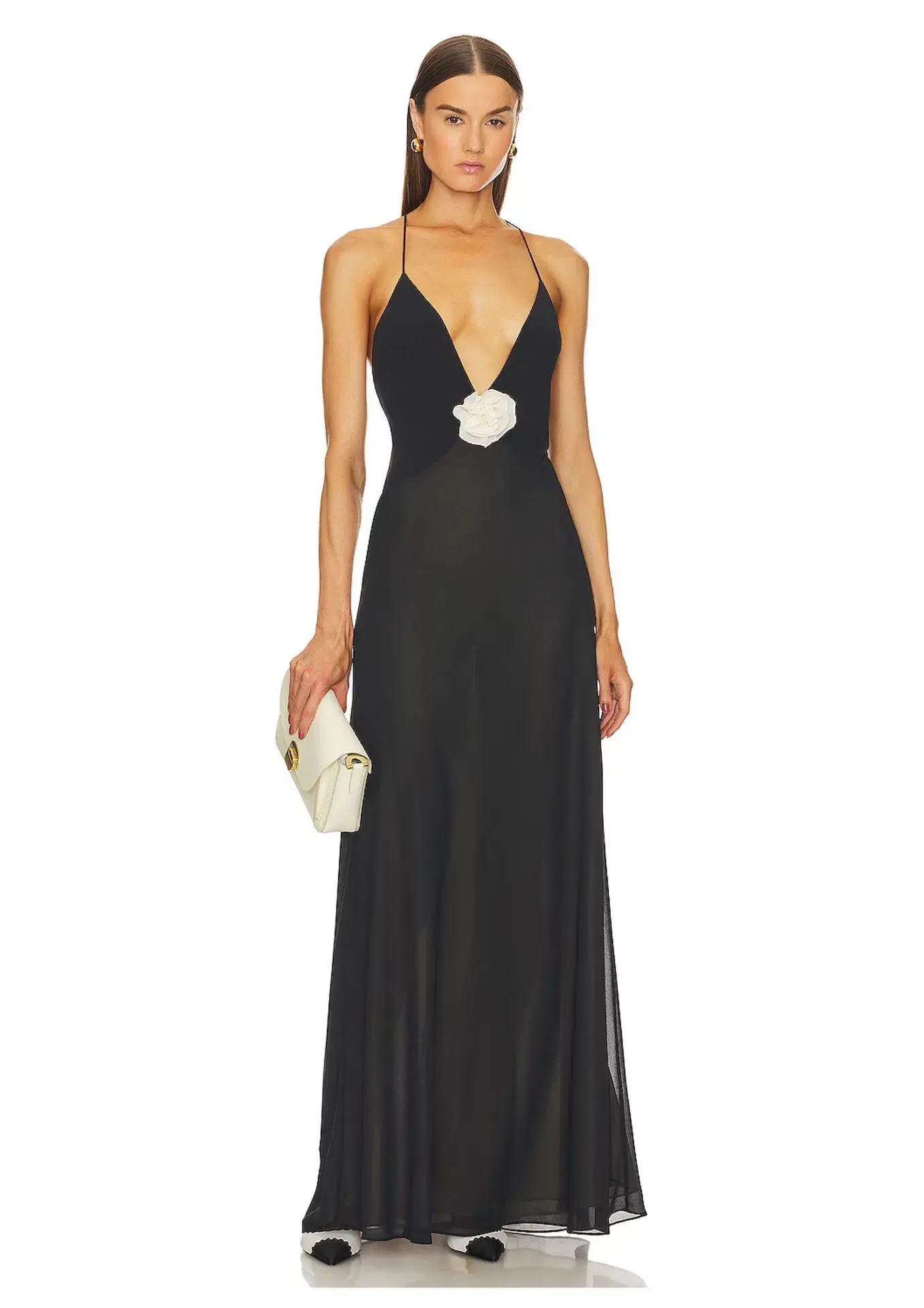 Helsa Sheer Deep V long Slip Dress Black Size 8  - Image 1