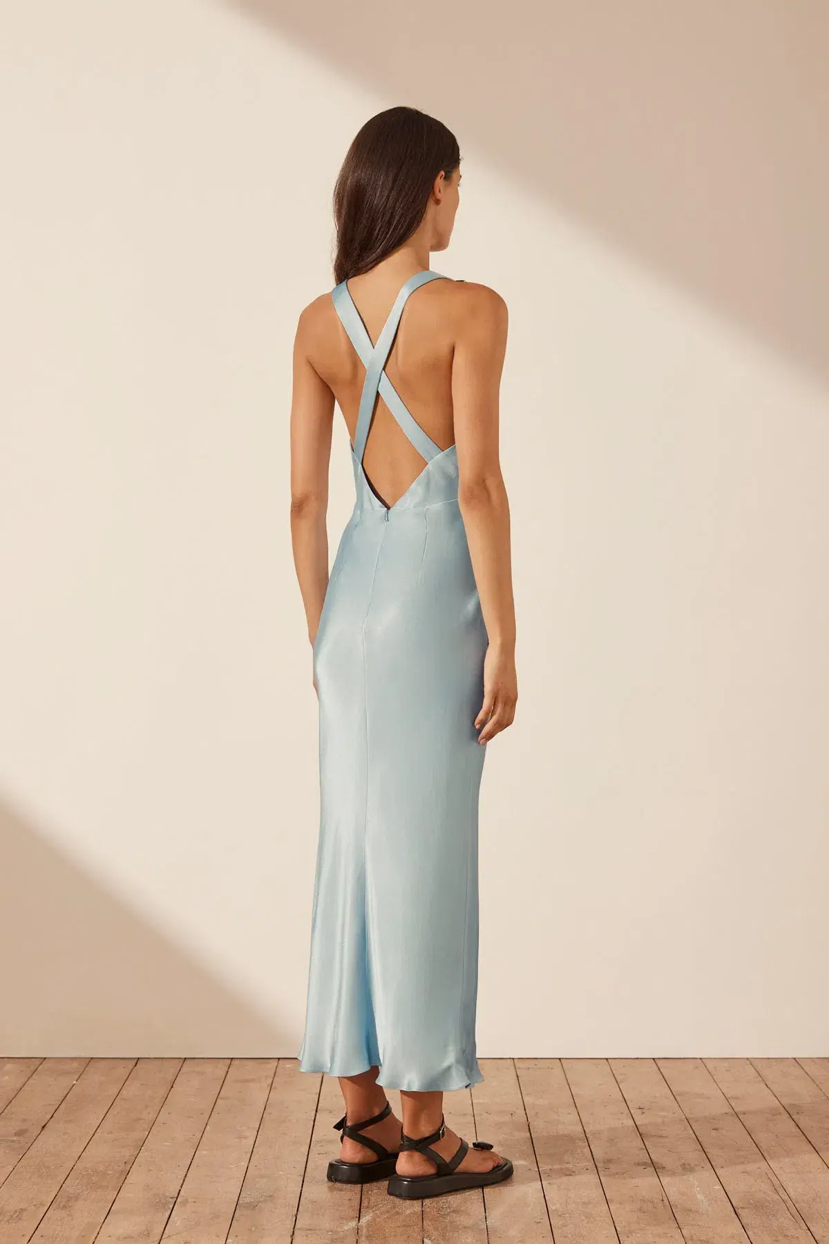 Shona Joy Camille Cross Back Midi Dress Blue Size 8 - Image 3