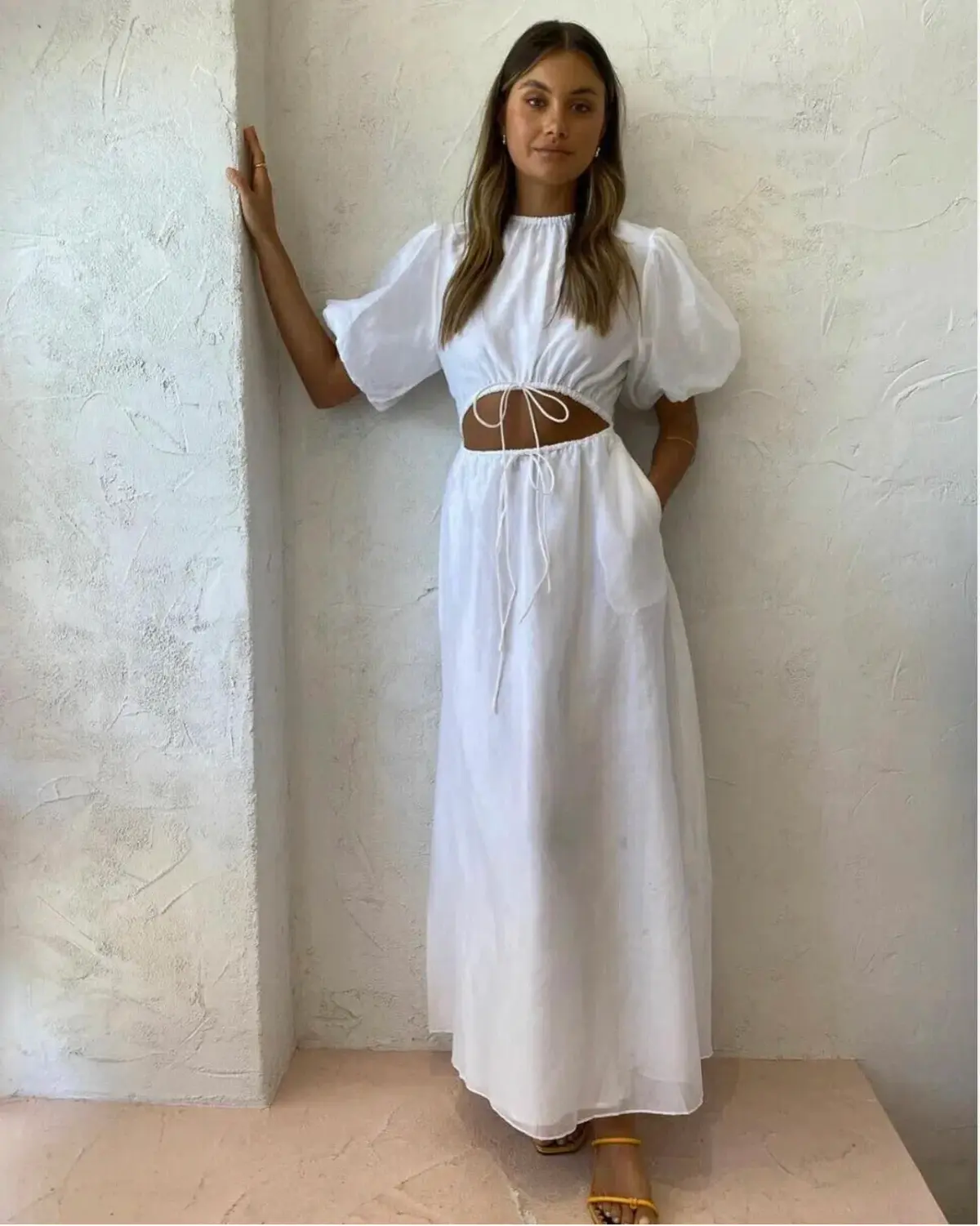 Sir the Label Franc Puff Sleeve Midi Dress White Size 0 / AU 6 - Image 1