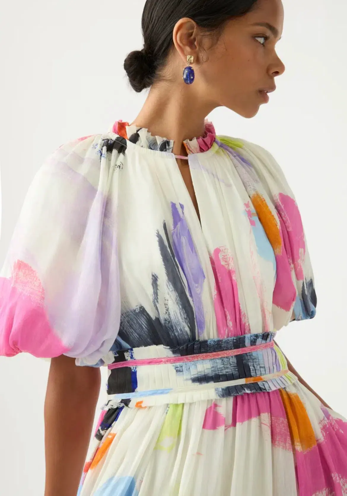 Aje Elysium Blouson Midi Dress Abstract Sunset Print Size 8 - Image 2